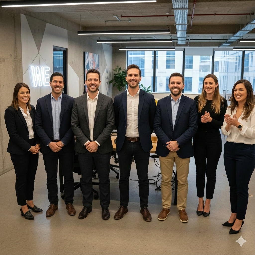 Diverse remote team collaborating across LATAM and Europe/US on a video call